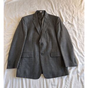 Jos A Bank Blazer/Sports Coat Gray/Blue Plaid Size 42R 100% Wool